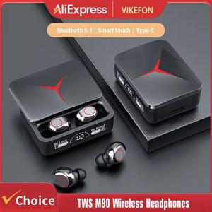TWS M90 무선 헤드폰 게임용 이어폰 Bluetooth 5.3 iPhone 16 15 14 13 Xiaomi 용 마이크 무선 헤드셋이있는 스포츠 이어 버드