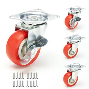 4개의 2인치 빨간색 PVC 가구 캐스터 세트 내마모성 음소거 범용 무거운 트롤리 바퀴 360도 회전 캐스터, 나사 16개 포함