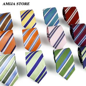 남자 패션 넥타이 7.5cm 넥타이 세이지 그린 오렌지 줄무늬 넥타이 비즈니스 회의 정장 웨딩 파티 사무실 넥타이 남자 선물 Accessorie