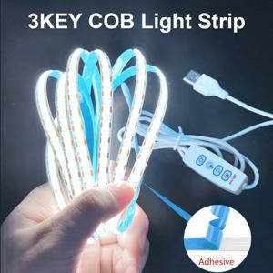 USB 5V COB LED 스트립 조광 가능한 LED 스트립 조명 320 LED/m 자가 접착형 유연한 LED 리본 주방 캐비닛 거울 침실용