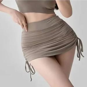 섹시한 여성 여름 미니 스커트 Drawstring 높은 허리 래핑 된 힙 스커트 여성 야생 솔리드 폴드 슬림 탄성 반바지 Y2K 스커트