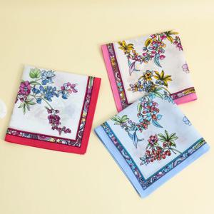 여성용 프린트 면 손수건 3팩, 부드럽고 편안한 손수건, 결혼식 시즌 신부 기념품, 흡수성 땀 수건, 작은 실크 스카프