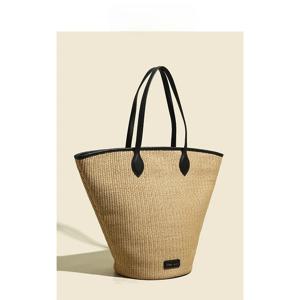 DSGUTWO 대용량 짚으로 짠 토트 백 여성용 겨드랑이 가방 싱글 숄더 바구니 핸드백 캐주얼 스타일 가죽 지갑