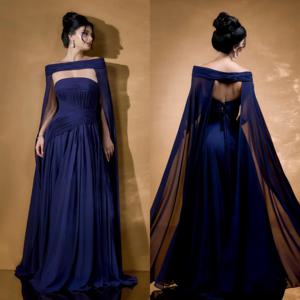 맞춤형 시폰 플리츠 리본 A라인 오프 숄더 롱 드레스 맞춤형 행사 저녁 파티 절묘한 정장 단순