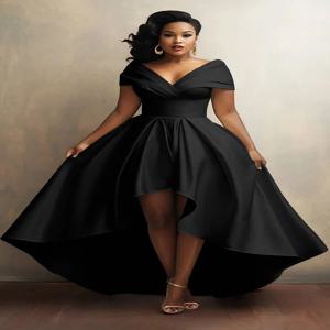 여성을위한 우아한 파티 클럽 이브닝 드레스 불규칙한 밑단 Pleated a 라인 솔리드 섹시한 v 넥 하이 웨이스트 플러스 사이즈 롱 드레스