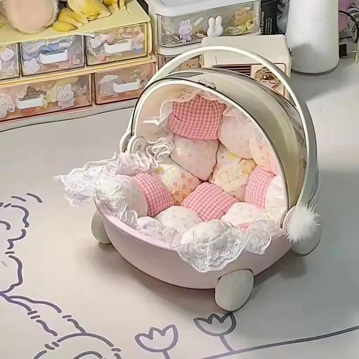 인형 유모차 보관 상자 Labubu 공간 모듈 인형 수면 요람 카트 인형 침대 가구 액세서리 인형 장식