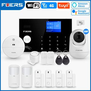 FUERS WIFI GSM 경보 시스템 무선 홈 도난 경보기 시스템 Tuya APP 제어 사이렌 동작 탐지기 PIR 연기 센서