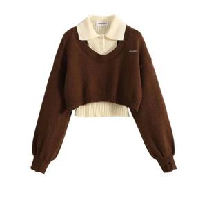 아메리칸 스타일 숏 스웨터 여성 가을 겨울 투피스 세트 니트 스웨터 베스트 탑 니트 풀오버 셔츠