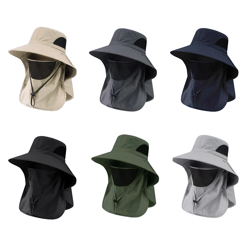 여름 태양 모자 자외선 차단 야외 사냥 낚시 모자 남성 여성 하이킹 캠핑 바이저 버킷 모자 목 플랩 어부 모자