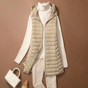 SEDUTMO 울트라 라이트 얇은 오리 다운 조끼 여성 겨울 긴 후드 자켓 슬림 양복 조끼 가을 캐주얼 기본 파카 ED2067