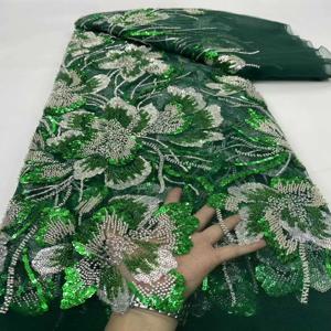 2025년 패션 아프리카 나이지리아 비즈 자수 레이스 고급 럭셔리 프랑스 스팽글 네트 레이스 원단 웨딩 파티 드레스 여성용