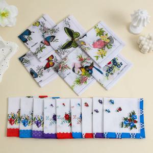 6Pcs 레트로 여성 순수 코튼 인쇄 손수건 골동품 구식 향수 얇은 흡수성 땀 수건 28*28cm