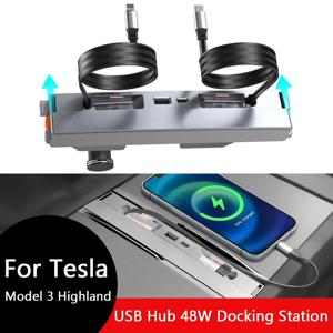 테슬라 모델 3 용 2024 방수 고속 충전기, 하이랜드 USB 충전기 허브, 4 포트 도킹 스테이션
