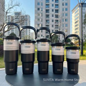 Tyeso 텀블러 커피 컵 스테인레스 스틸 진공 열 절연 머그잔 대용량 더블 음료 자동차 물병 여행 머그잔