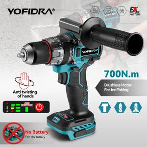 YOFIDRA 13MM 700N.m 브러시리스 전기 임팩트 드릴 20+3 토크 무선 스크루드라이버 DIY 파워툴 (마키타 18V 배터리 핀 호환)