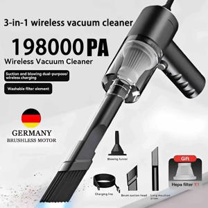 새로운 198000PA 120w 차량용 무선 진공청소기 초강력 3 in 1 습식 건식 겸용 휴대용 핸디형 진공청소기