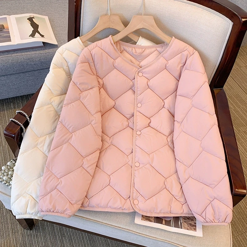 여성 겨울 따뜻한 다운 코튼 자켓 경량 칼라리스 소프트 패딩 자켓 여성 캐주얼 루즈 싱글 브레스트 파카
