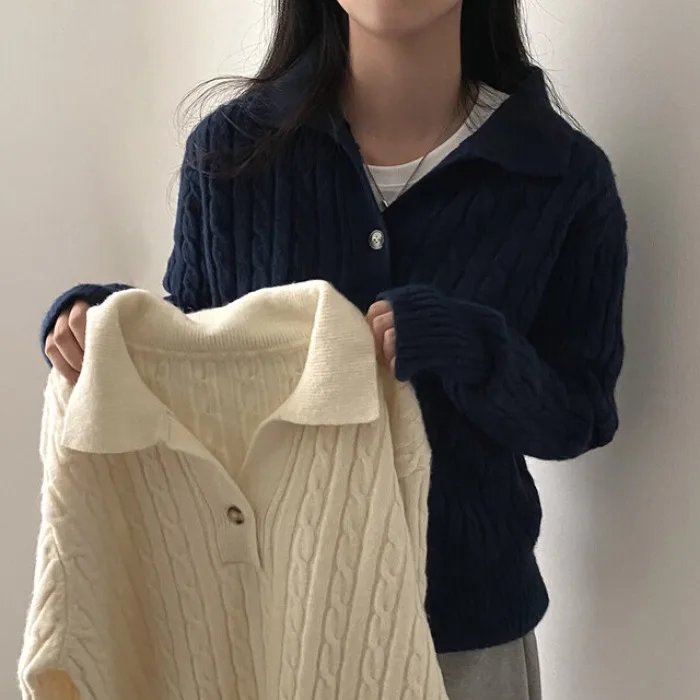 시크 니트 긴팔 폴로넥 스웨터 여성용 빈티지 스위트 트위스트 가을 겨울 레이지 스타일 다용도 패셔너블 탑