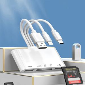 3선 5-in-1 카드 리더기, 다기능 OTG 변환기, 고속 전송, Iphone/Android/ipad와 호환 가능