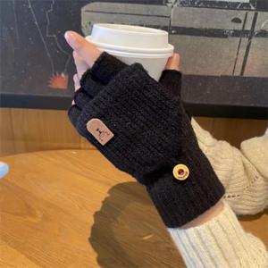 니트 손가락 없는 장갑 겨울 두꺼운 따뜻한 터치 스크린 장갑 남녀 공용 반손가락 학생용 장갑