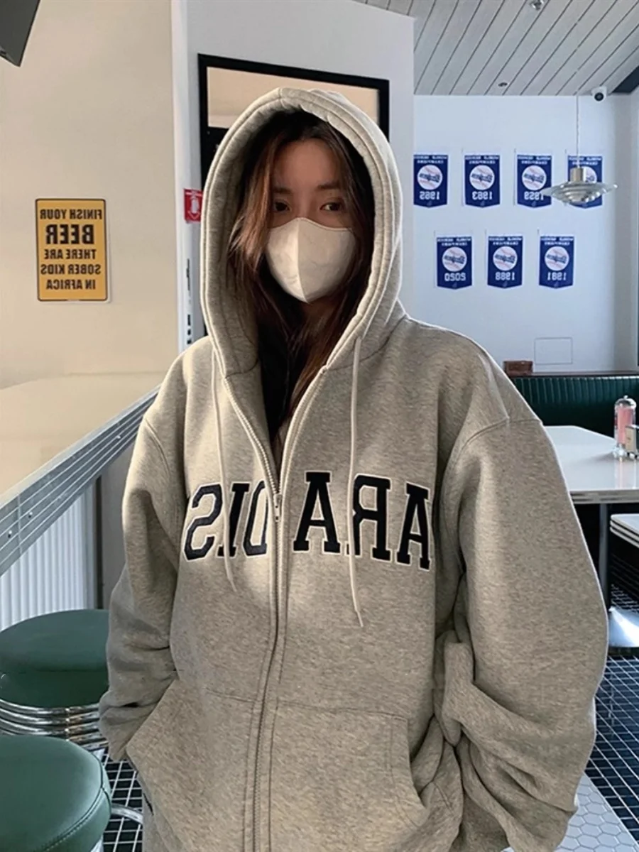 한국 스타일 플러스 사이즈 플리스 안감 오버사이즈 스웨트셔츠 가디건 여성용 가을 겨울 패션 아우터웨어 트렌디 인스 스타일