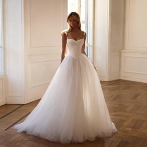 맞춤형 스위트하트 네크라인 스파게티 스트랩 A라인 스플라이스 웨딩 드레스 레이스업 백 플로어-길이 스윕 트레인 가운 신부용