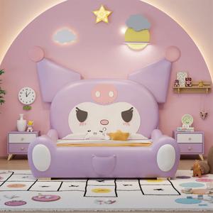 모던 미니멀리스트 어린이 침대 귀여운 만화 공주 디자인 싱글 침대 가드레일 편안한 침실 가구
