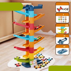 어린이 게임 글라이딩 트랙 자동차 2 ~ 5 년 관성 장난감 멀티 레이어 만화 퍼즐 슬라이드 자동차 롤러 코스터 레이싱 장난감