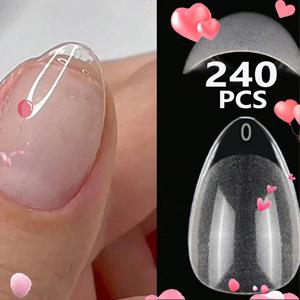 240개 짧은 아몬드 네일 팁 소프트 젤 프리쉐이프 아크릴 네일 팁 하프 매트 풀 커버 네일 팁 클리어 젤리 프레스온 네일