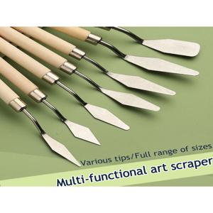 7 Pcs 아트 유화 스크레이퍼 나무 플랫 바닥 스테인레스 스틸 나이프 유화 구 아슈 안료 지적 컬러 팔레트 삽