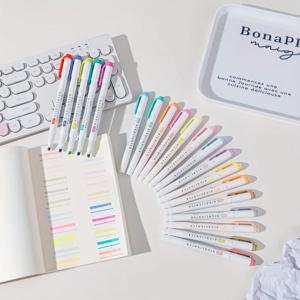 5개 형광펜, 마카롱, 실버 글리터, 멀티 컬러, 고가치, 발광, 필기용, 하이라이트용, 핸드 다이어리용