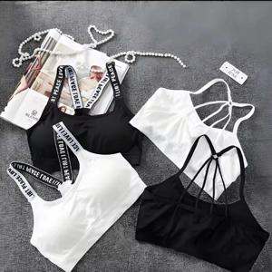 여성용 스포츠 속옷 요가 피트니스 심리스 크롭탑 넓은 레터 스트랩 편안한 운동복