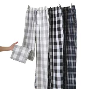고품질 봄과 가을 신상 남성 파자마 바지, 집에서 입는 긴 바지, 루즈하고 편안한 캐주얼 체크무늬 대형 사이즈 라운지웨어 바지