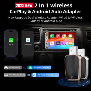 2025 신형 미니 2in1 무선 어댑터 카플레이 & 안드로이드 오토 일체형 플러그앤플레이 5G 와이파이 블루투스 USB 자동 재연결 OEM 제어 유지