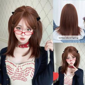 18인치 마법사 레드 브라운 컬러 합성 가발 중간 부분 중간 자연 스트레이트 헤어 가발 여성용 코스프레 내열성