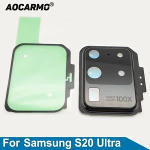 Aocarmo 삼성 Galaxy S20 Ultra S20u 용 프레임 접착 스티커 교체 부품이있는 광각 후면 카메라 렌즈