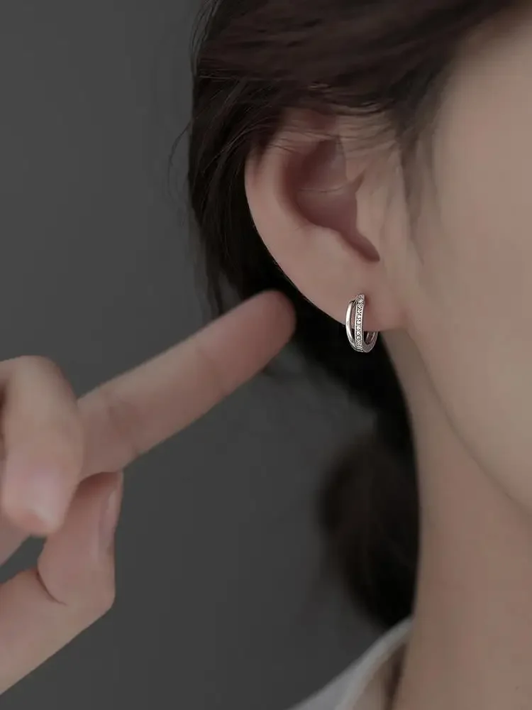 925 스털링 실버 후프 귀걸이 기질 여성을위한 간단한 상감 지르콘 웨딩 쥬얼리 액세서리