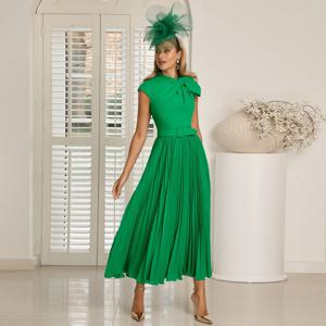 A 라인 어머니 웨딩 원피스, O 넥 티 길이 짧은 웨딩 하객 가운, 여성 주름 쉬폰 파티