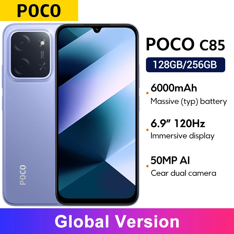 POCO C85 글로벌 버전 스마트폰 6.9인치 도트 드롭 디스플레이 6000mAh 배터리 50MP 카메라 33W 헬리오 G81-울트라 NFC