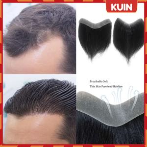 보이지 않는 헤어 라인 이마 얇은 피부 PU 남자 가발 대머리 Toupee 헤어 교체 시스템에 대한 자연 전면 인간의 머리카락 조각