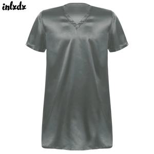 남성 여성 새틴 수면 가운 목욕 가운 잠옷 잠옷 잠옷 반팔 잠옷 잠옷 사이드 스플릿 잠옷