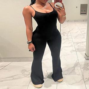 여성용 슬림 힙 리프팅 원피스 세트 슬링, 민소매 섹시한 핫타이, 백리스 플레어 팬츠, 스포츠 요가 의류, 2024 여름 신상