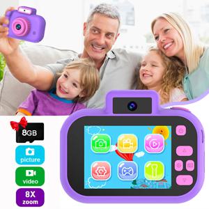 HD 1080P 어린이 카메라 디지털 듀얼 카메라, 8X 디지털 줌 플래시 라이트 내장 게임 비디오 장난감, 미니 컬러 디스플레이 생일 선물