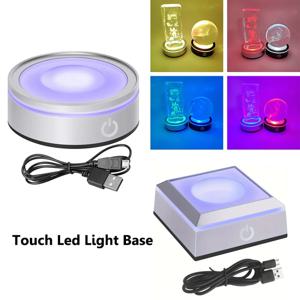 터치 LED 라이트 베이스, 다채로운 3D 크리스탈 유리 아트 크리스탈 디스플레이 램프 베이스 스탠드, 룸 레이저 장식 램프 거치대