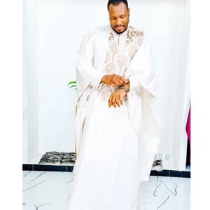 남성용 아프리카 의류 전통 자수 디자인 탑 긴 소매 3피스 세트