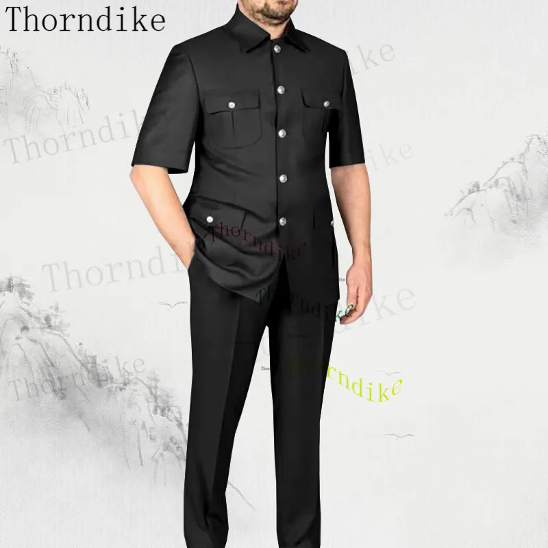 Thorndike 맞춤형 남성 정장 2 조각 남성용 클래식 다크 그레이 웨딩 정장 2023 Slim Fit Groom Tuxedos Costume Mariage Homme