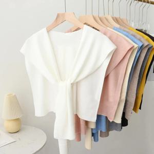 여성용 얇은 매듭 케이프 어깨 스카프, 한국 니트 숄, 에어컨, 가짜 칼라, 목 가드, 여름 니트