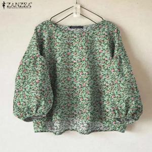 ZANZEA 우아한 여성 꽃 무늬 블라우스 2024 패션 랜턴 긴 소매 O 넥 Blusas Mujer 보헤미안 올 오버 프린트 셔츠상의