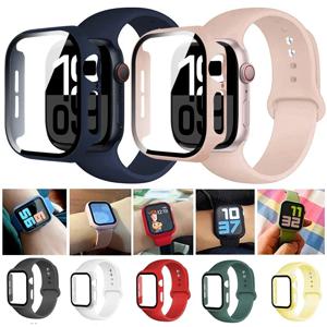 스포츠 밴드+유리+케이스 애플워치 밴드 40mm 44mm 45mm 41 42 46mm 실리콘 시계줄 팔찌 아이워치 시리즈 10 9 7 6 5 4 SE