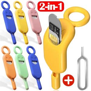 휴대용 SIM 카드 제거 도구 트레이 이젝터 바늘 핀 오프너, 분실 방지 휴대폰 SIM TF 카드 보관 케이스, 참 키체인, 2 in 1